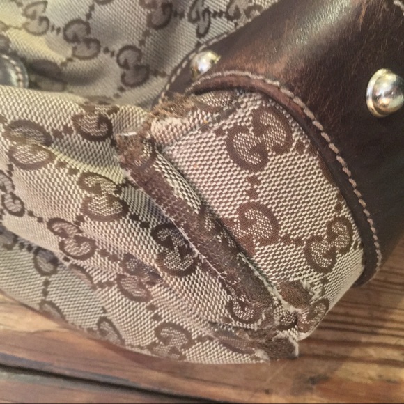 Gucci GG Canvas Braided Handle Tote Bag with Wear Large Used - Picture 8 of 16